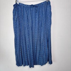 Vintage Orvis Boho Midaxi Skirt Womens XL Blue White Print Drawstring Waist‎